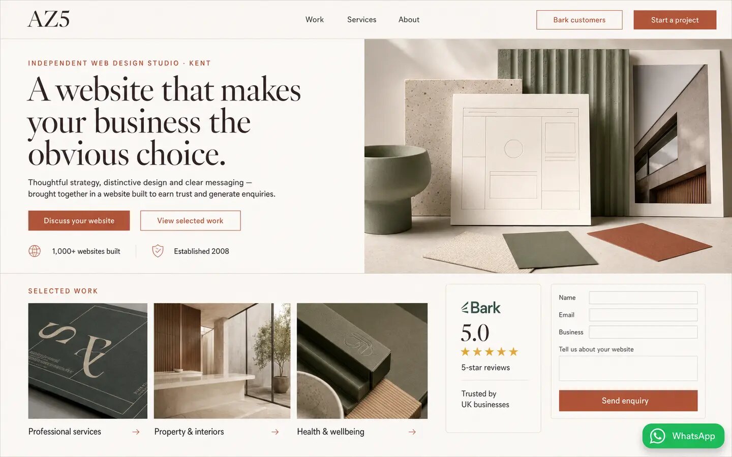 Warm editorial direction website presentation